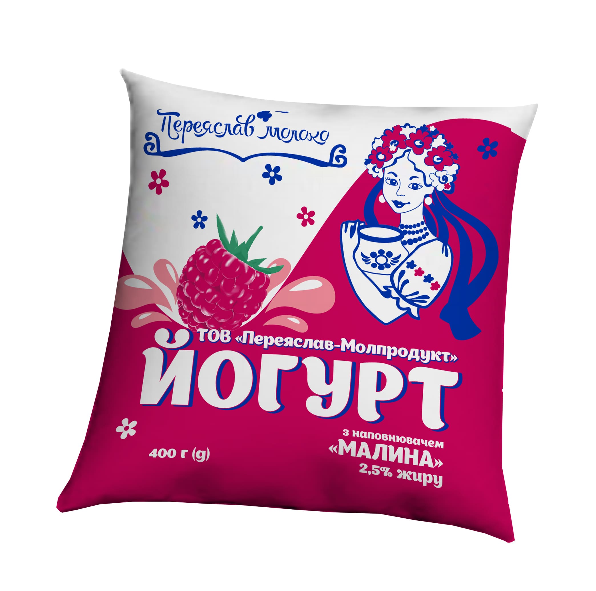 Йогурт з наповнювачем "Малина" / ТМ Переяслав Молоко / плівка 400г